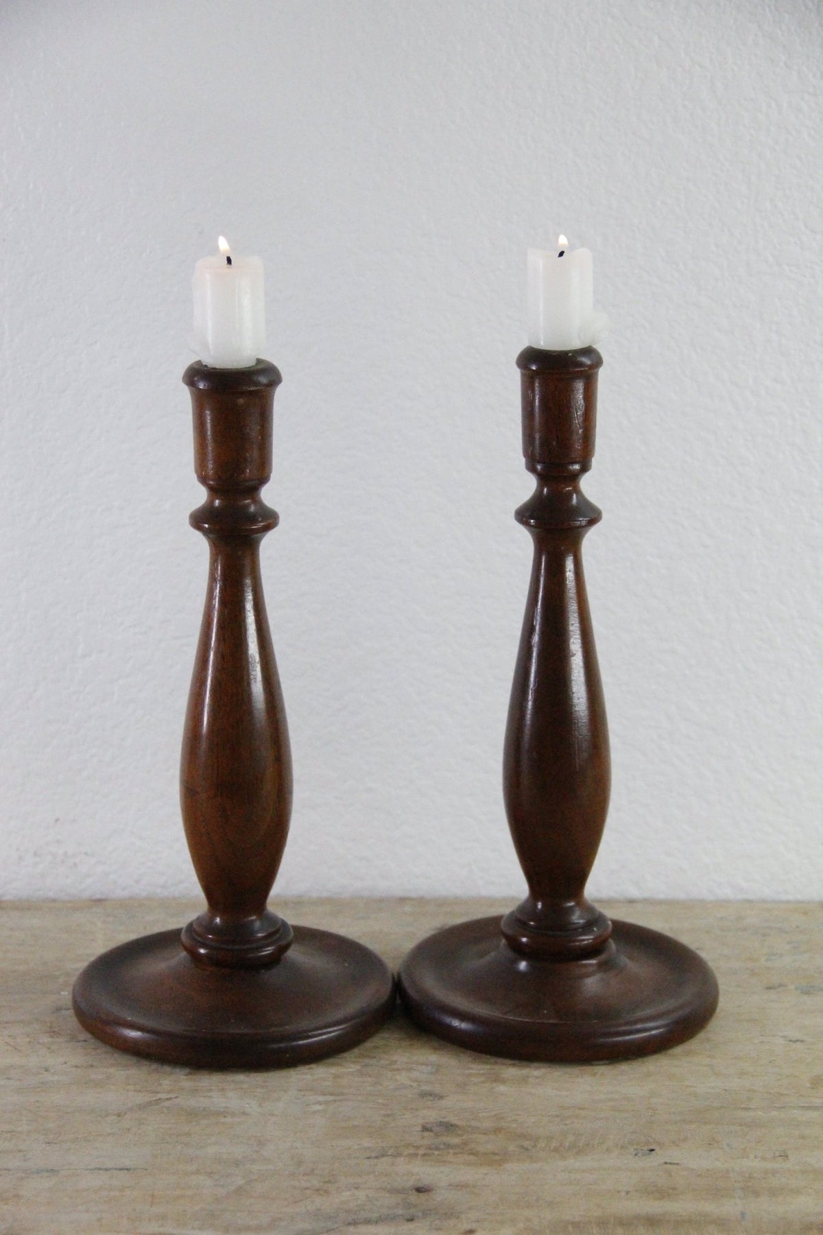 Vintage Wood Candlesticks Pair Turned Wooden Candle Holders - Debra Hall Lifestyle