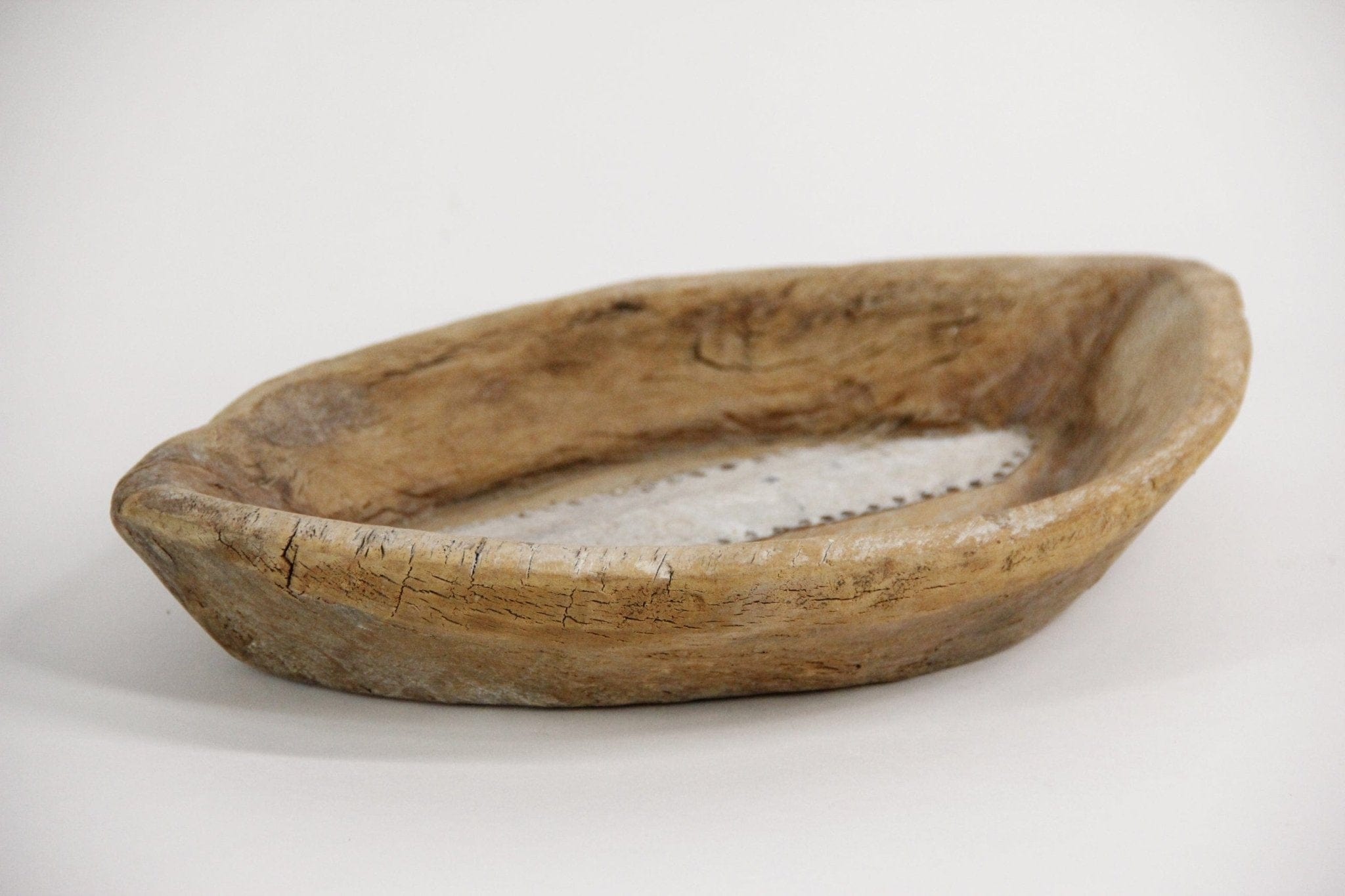 Vintage Wooden Bowl |  Oblong Patched Tray Bowl