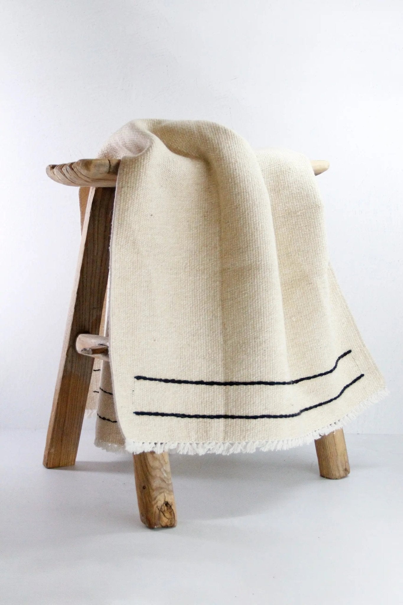 Vintage Wool Kilim Rug | Small Throw Rug Black Stitch - Debra Hall Lifestyle