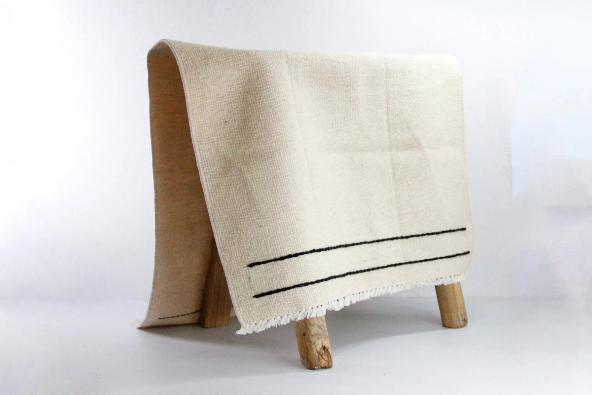 Vintage Wool Kilim Rug | Small Throw Rug Black Stitch - Debra Hall Lifestyle