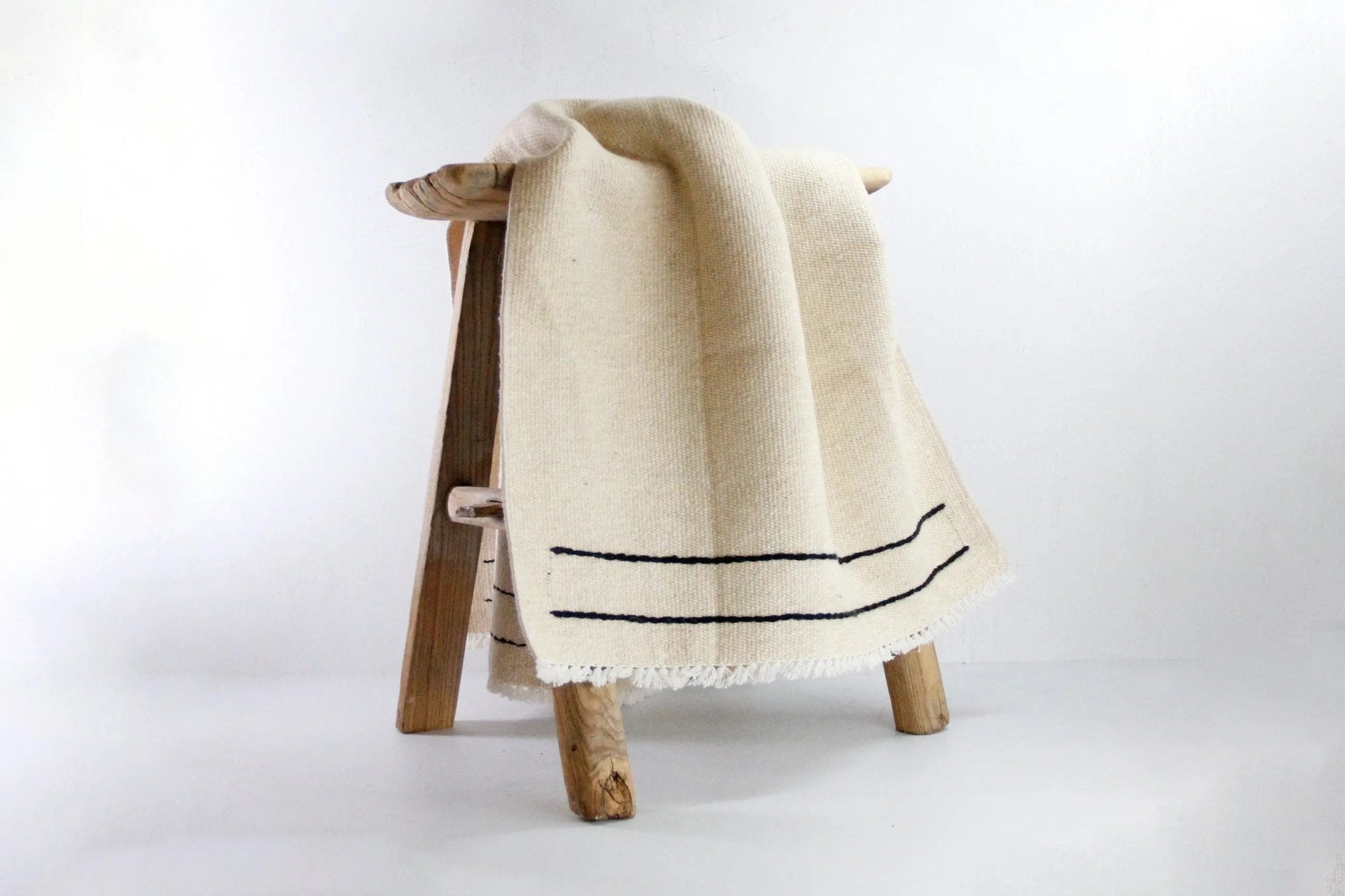 Vintage Wool Kilim Rug | Small Throw Rug Black Stitch - Debra Hall Lifestyle