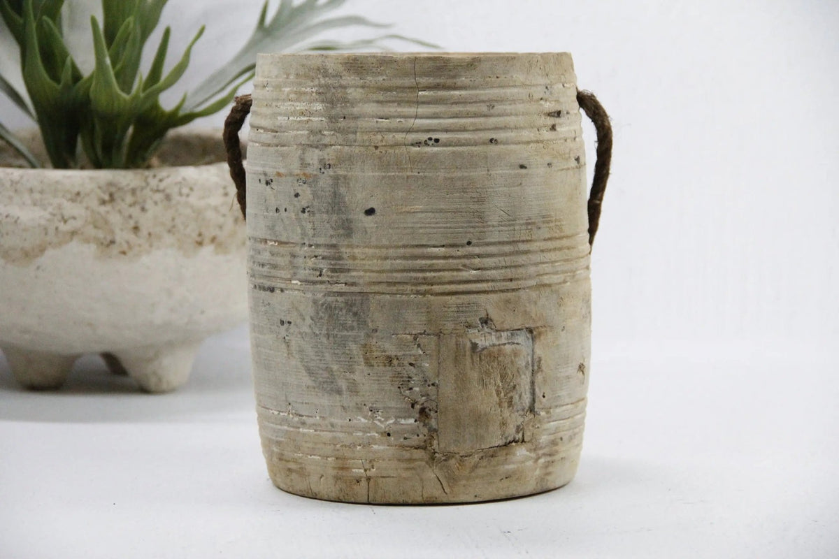 Wabi Sabi Vase | Antique Wood Pot - Debra Hall Lifestyle