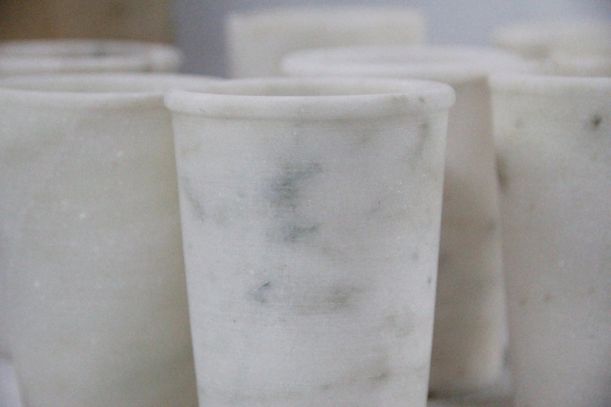 White Marble Vessel | Organic Hand Carved Jar/Vase - Debra Hall Lifestyle