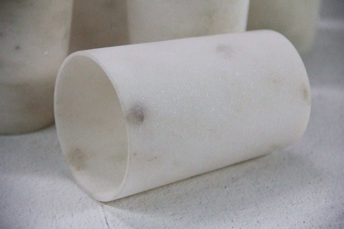White Marble Vessel | Organic Hand Carved Jar/Vase - Debra Hall Lifestyle