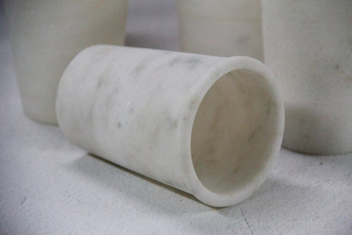 White Marble Vessel | Organic Hand Carved Jar/Vase - Debra Hall Lifestyle