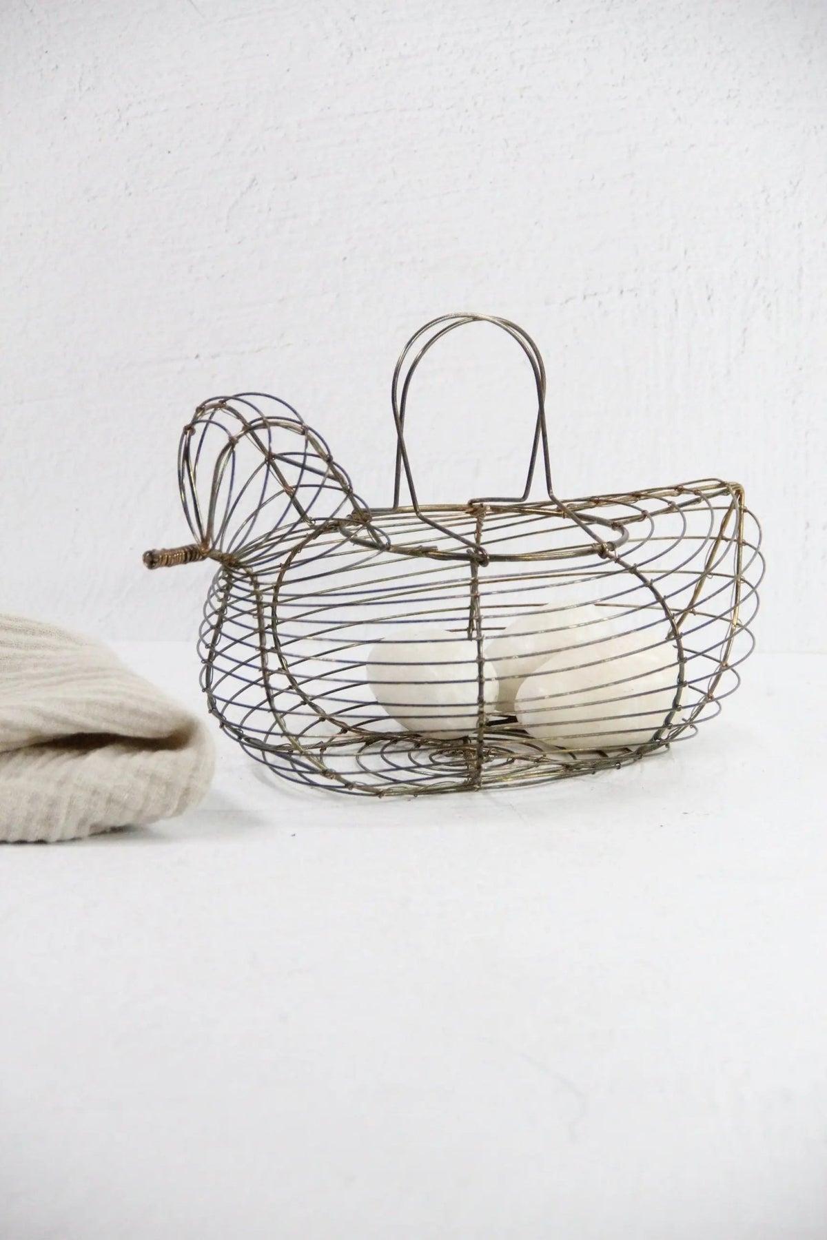 Wire Egg Basket Vintage | Brass Tone Bird-Gathering - Debra Hall Lifestyle