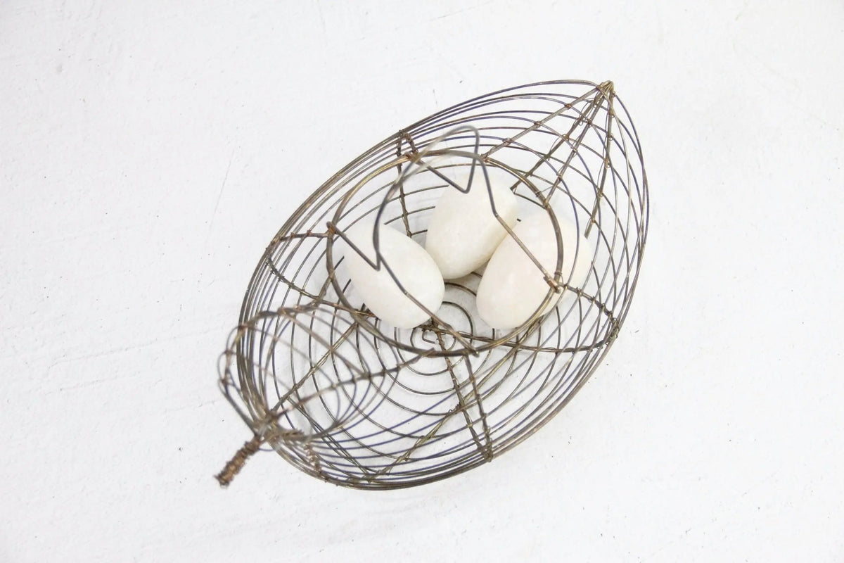 Wire Egg Basket Vintage | Brass Tone Bird-Gathering - Debra Hall Lifestyle