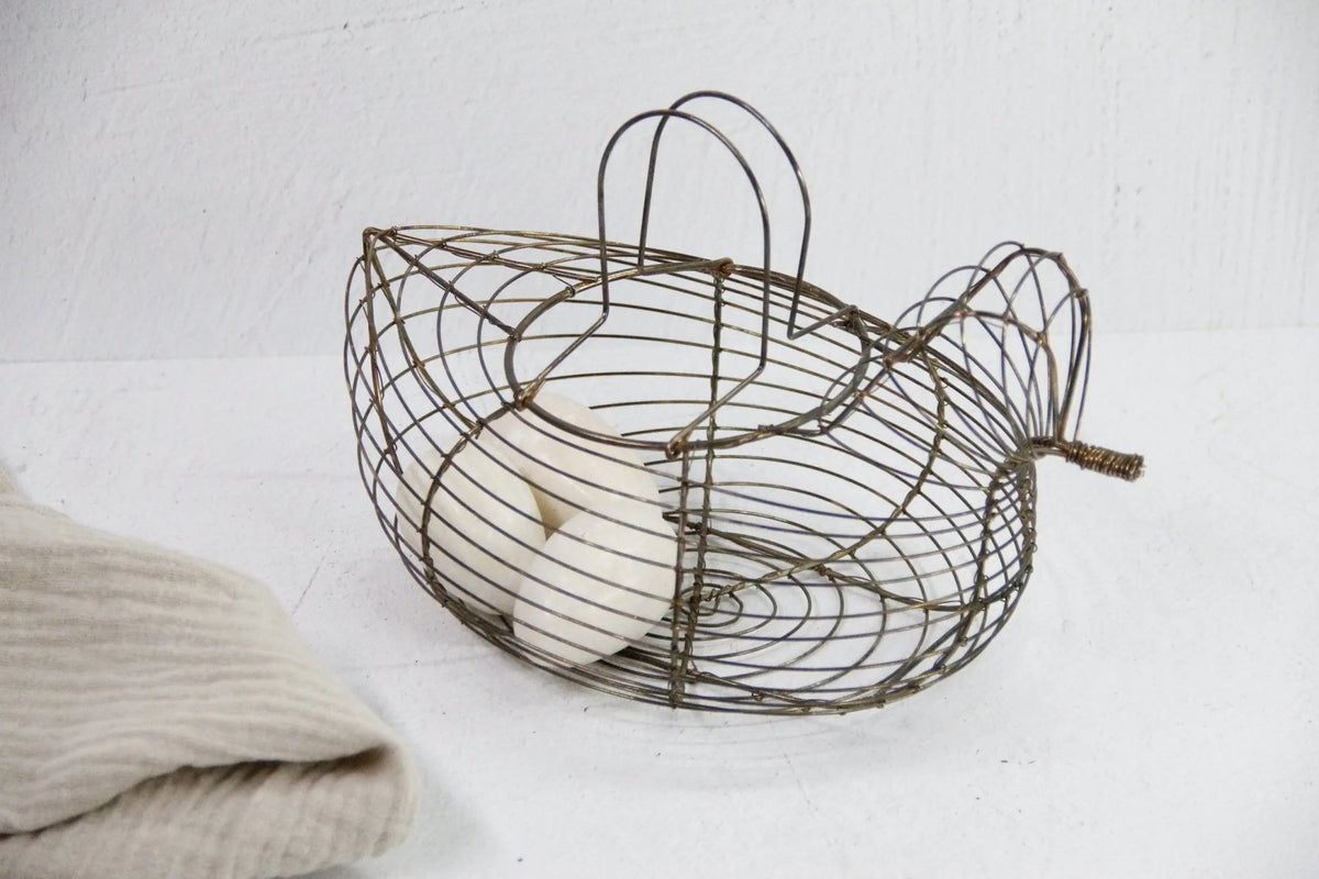 Wire Egg Basket Vintage | Brass Tone Bird-Gathering - Debra Hall Lifestyle