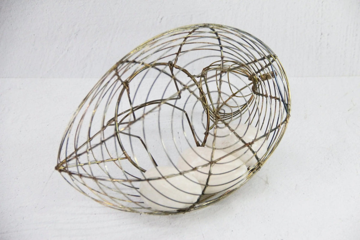 Wire Egg Basket Vintage | Brass Tone Bird-Gathering - Debra Hall Lifestyle