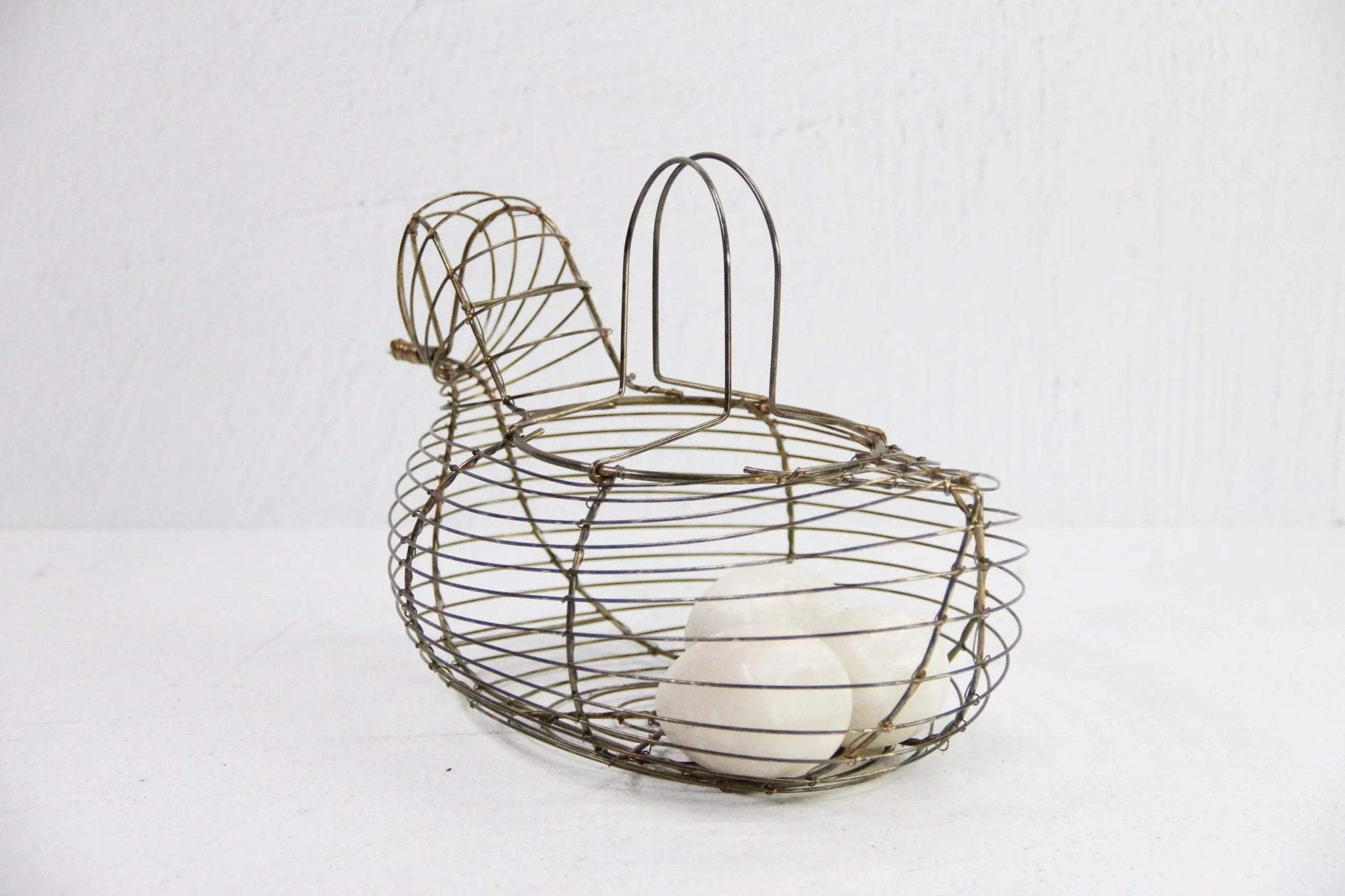 Wire Egg Basket Vintage | Brass Tone Bird-Gathering - Debra Hall Lifestyle