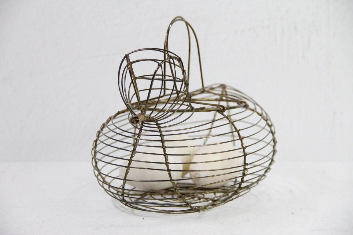 Wire Egg Basket Vintage | Brass Tone Bird-Gathering - Debra Hall Lifestyle