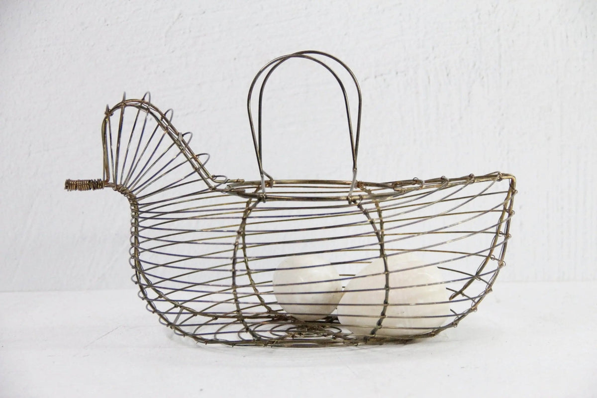 Wire Egg Basket Vintage | Brass Tone Bird-Gathering - Debra Hall Lifestyle