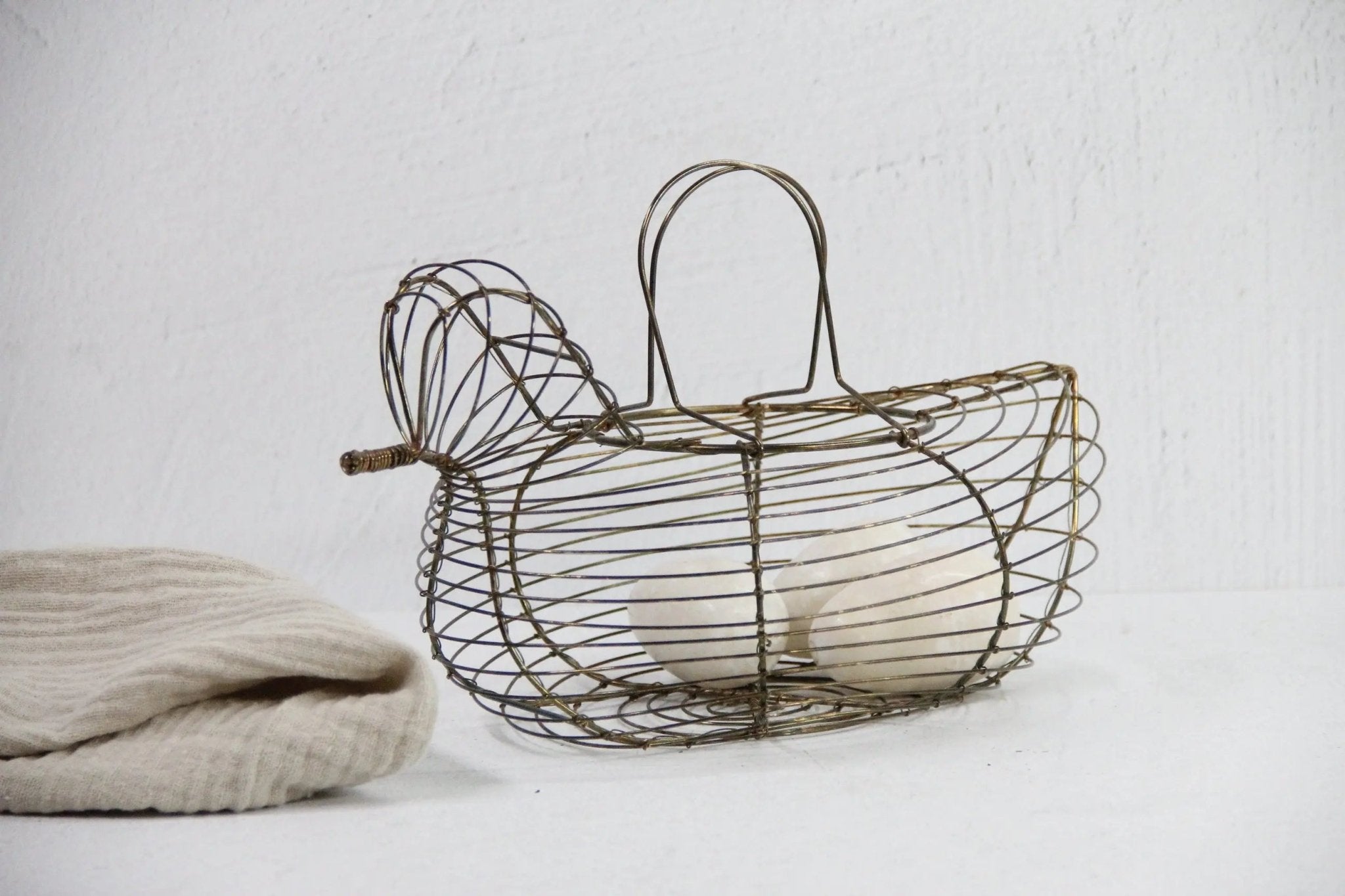 Wire Egg Basket Vintage | Brass Tone Bird-Gathering - Debra Hall Lifestyle
