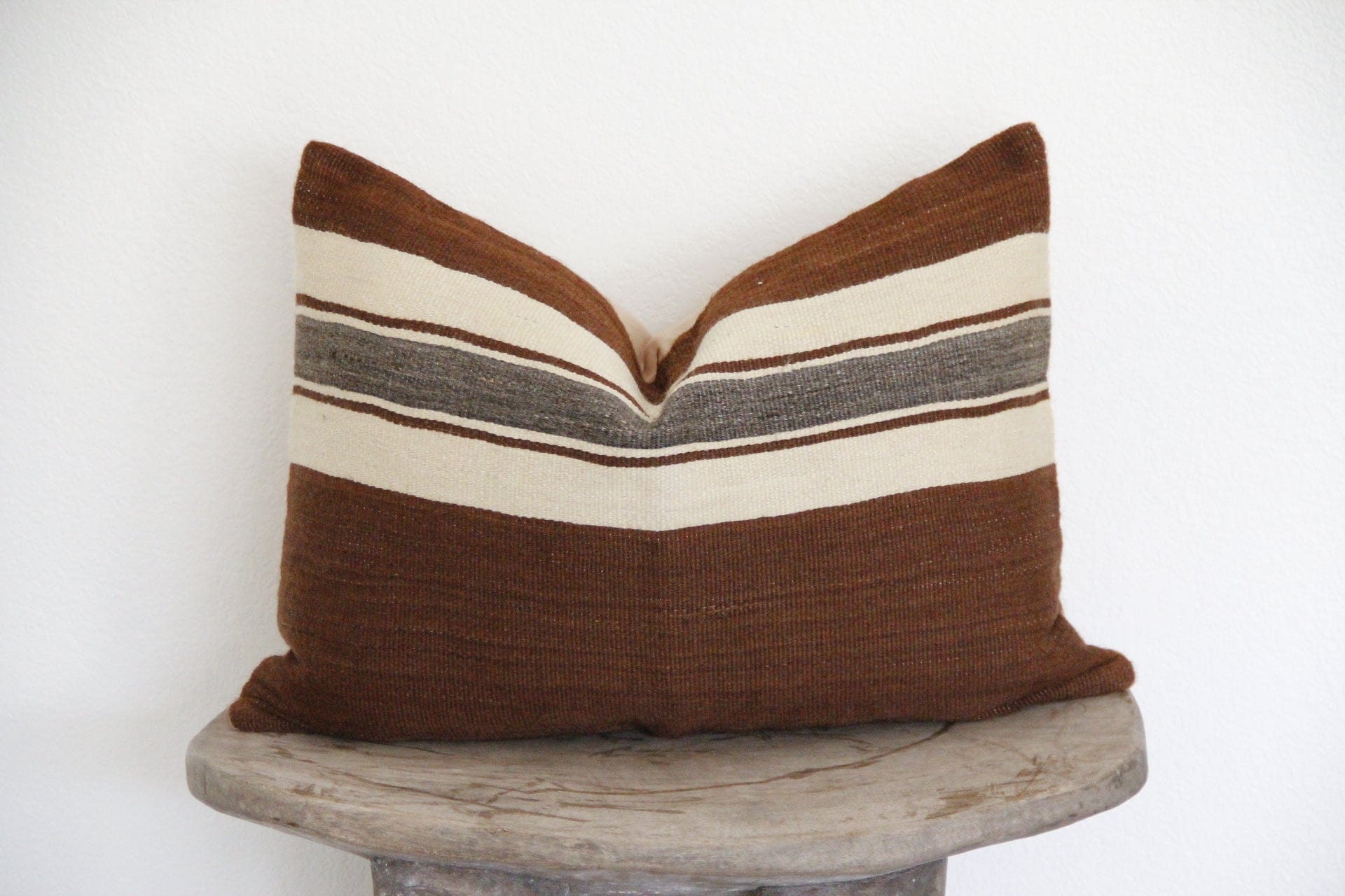 Wool Throw Pillow Cover | Cognac Stripe Pillow