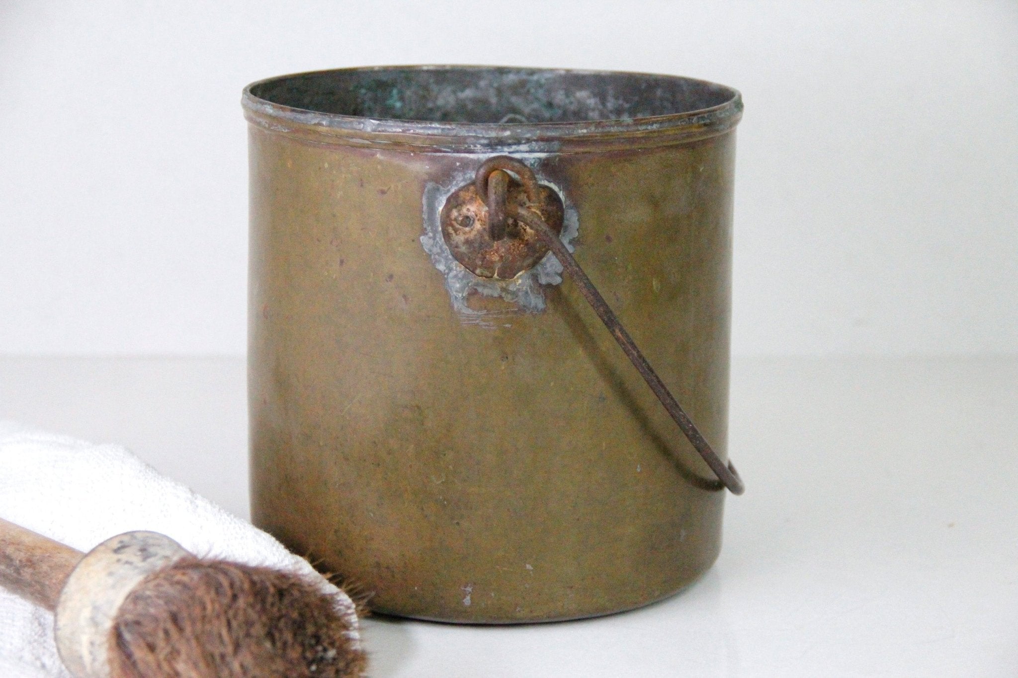 Antique Brass Bucket | French Patinated Pail - Debra Hall Lifestyle