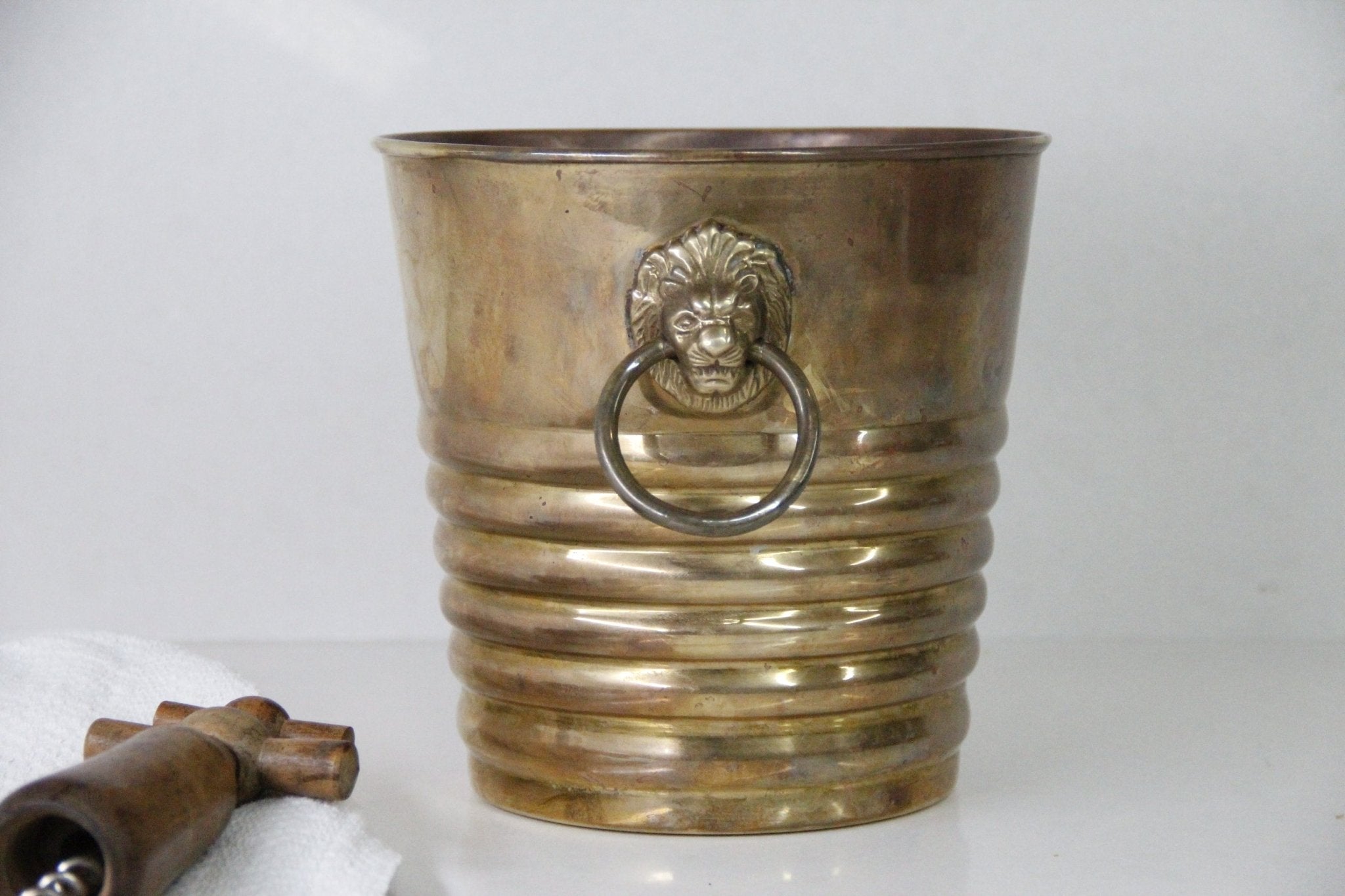 Brass Champagne Bucket | French Lions Head - Debra Hall Lifestyle