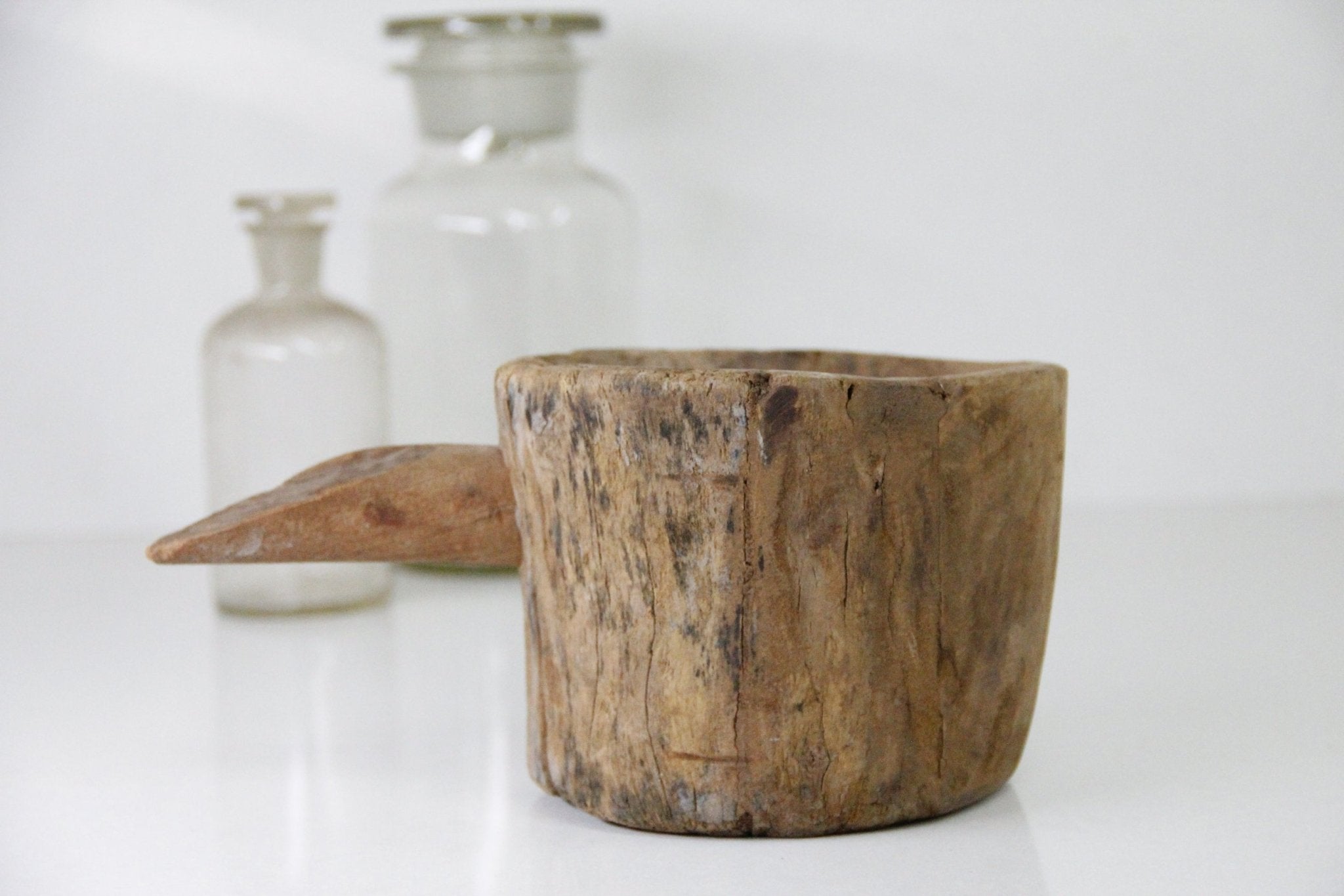 Rustic Wood Bowl | Antique Grinder with Handle - Debra Hall Lifestyle