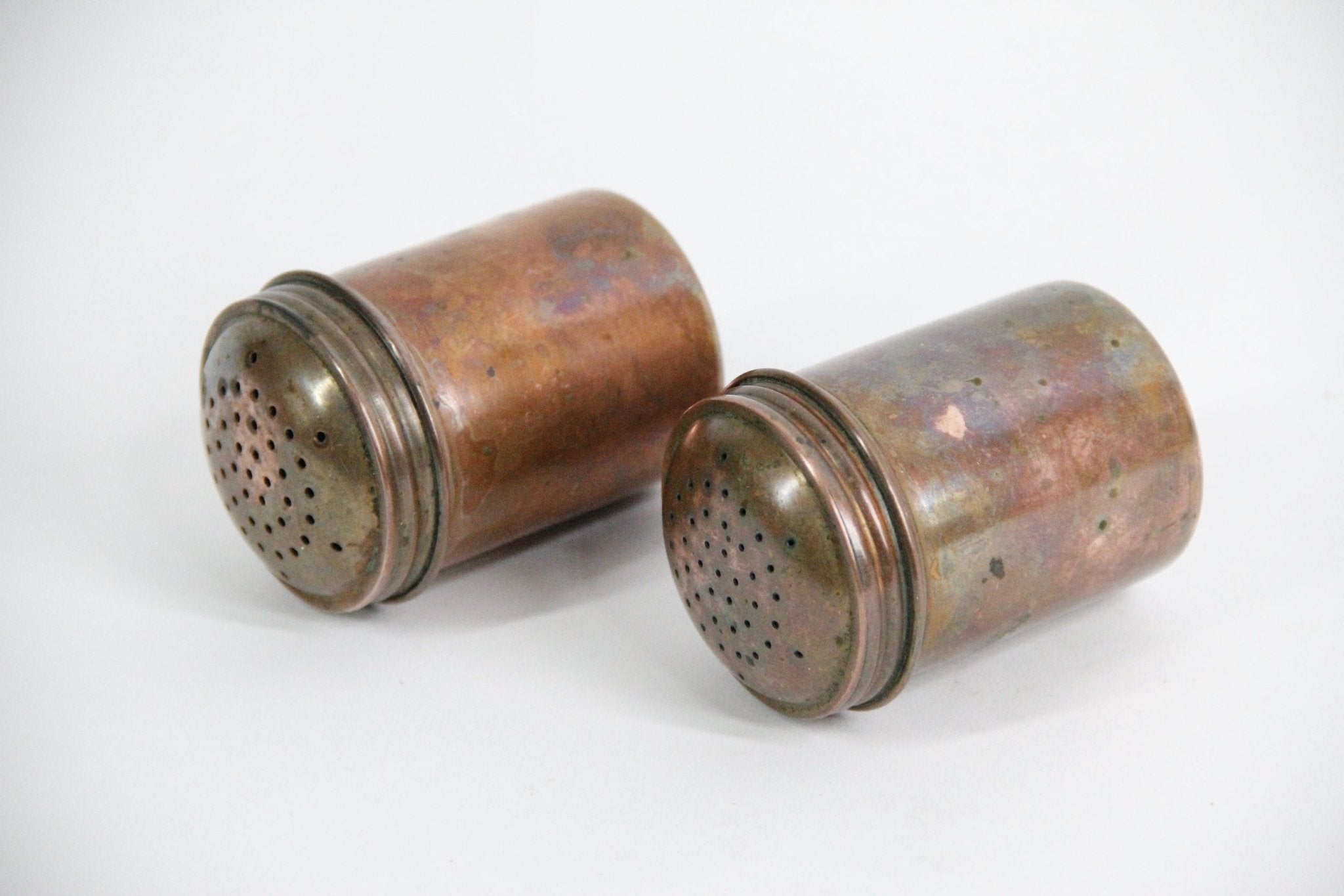 Antique Copper Salt and Pepper Shakers - Debra Hall Lifestyle
