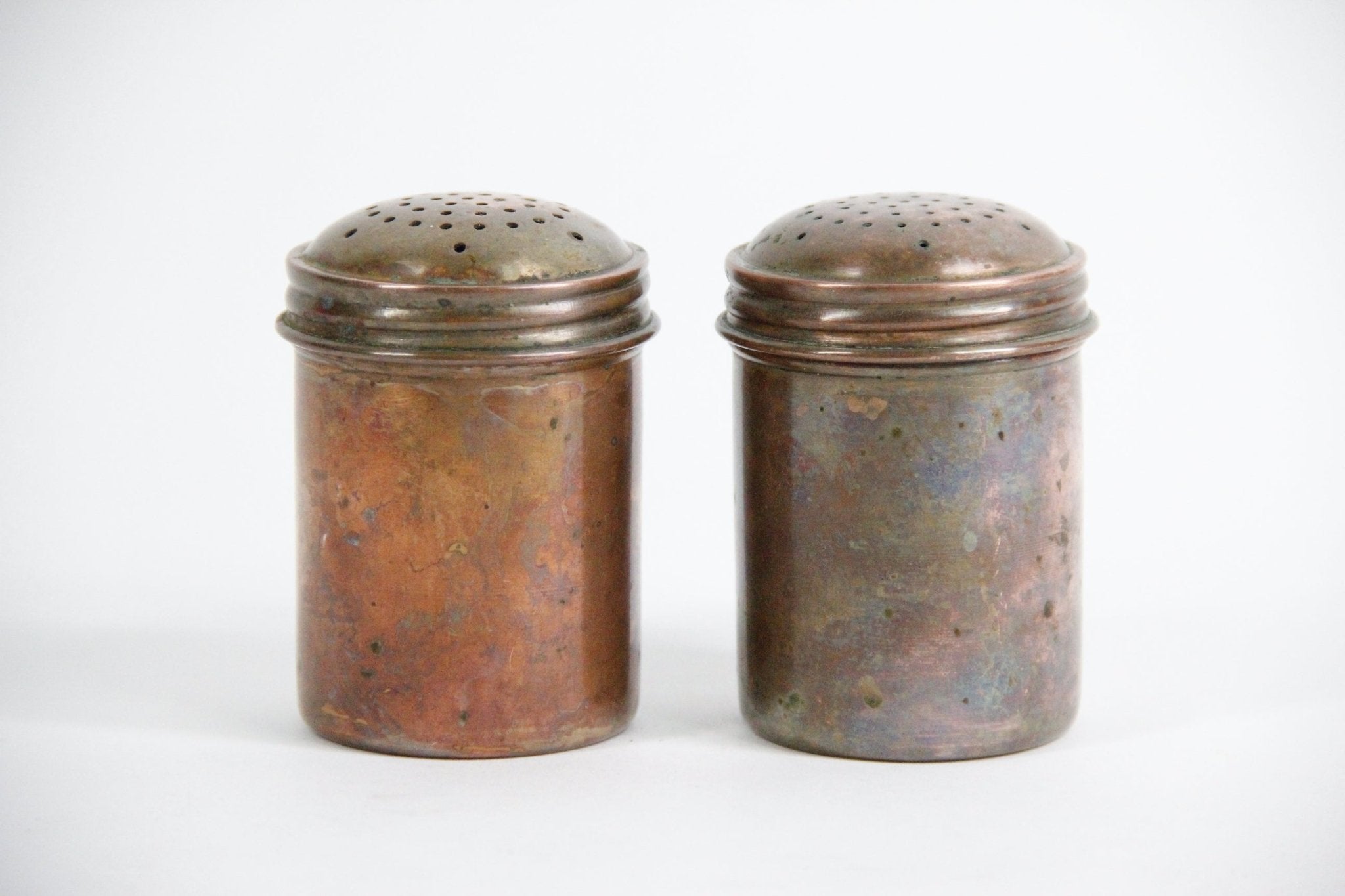 Antique Copper Salt and Pepper Shakers - Debra Hall Lifestyle
