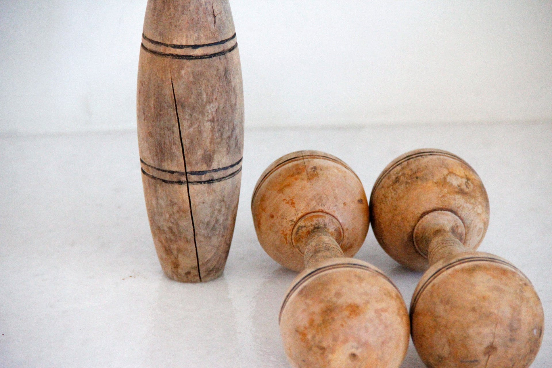 Antique Pair Wooden Dumbbells | Exercise Pin | Each - Debra Hall Lifestyle