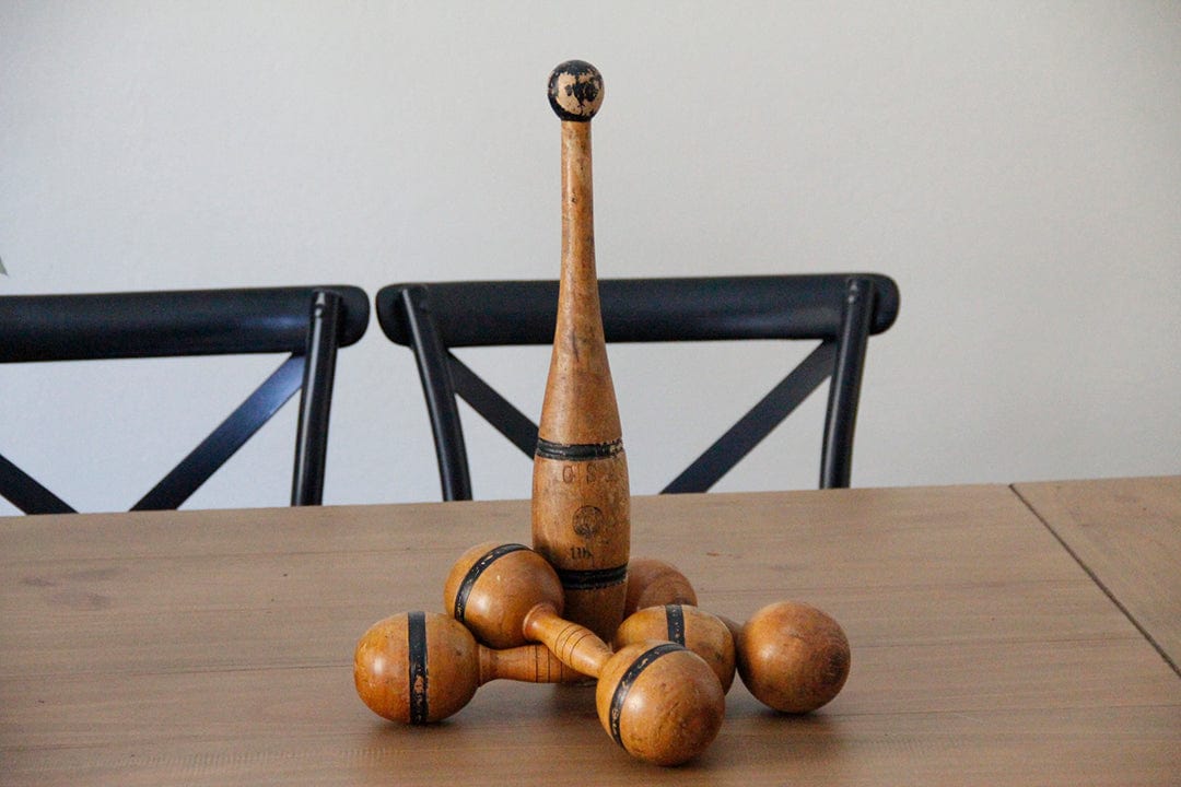 Antique Wooden Dumbbells | Exercise Weights Each - Debra Hall Lifestyle