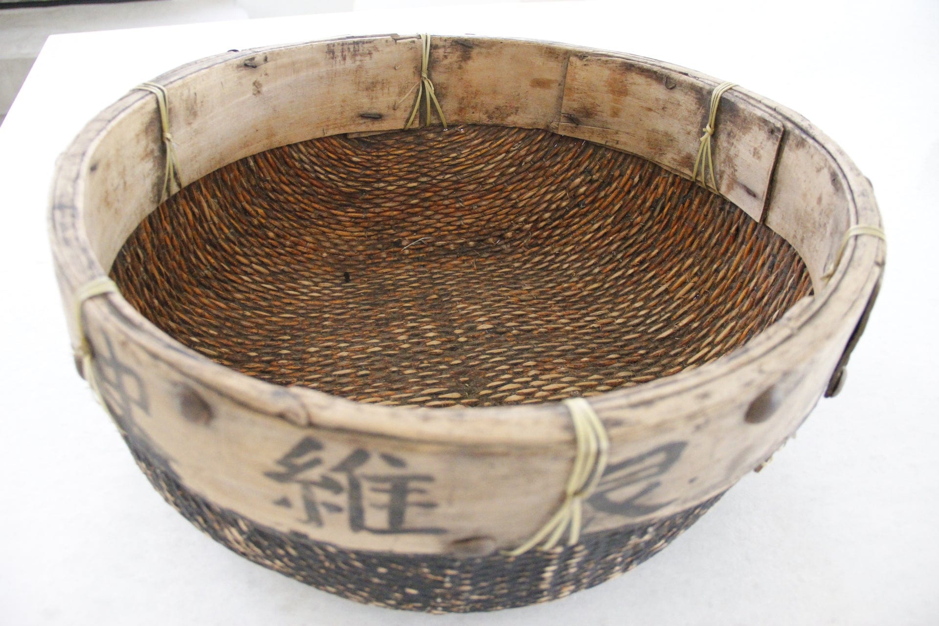 Vintage Chinese Basket | Black Willow & Bleached Bamboo - Debra Hall Lifestyle