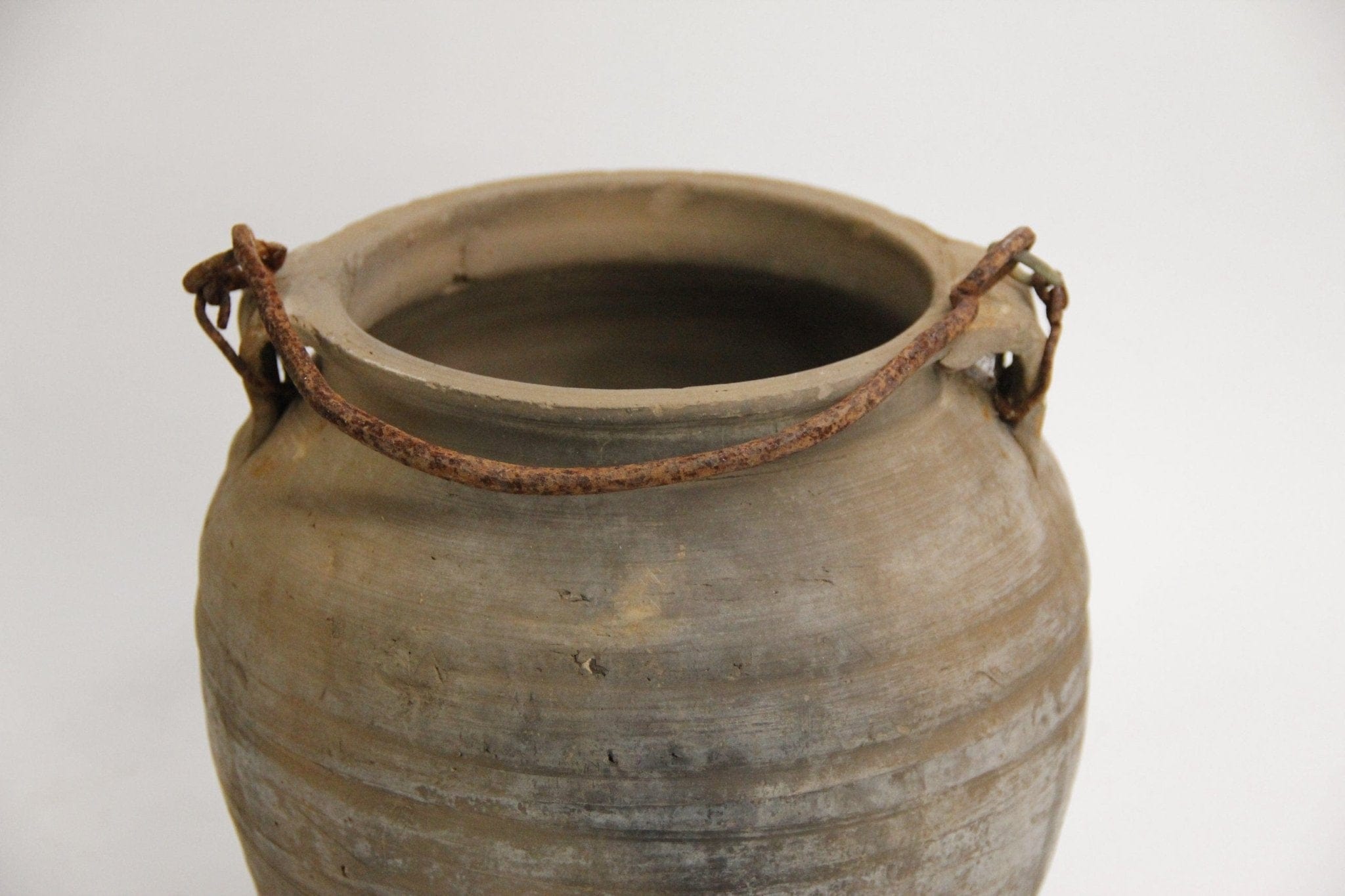 Vintage Clay Pot W/Handles | Chinese Vessel w/ Metal Handle - Debra Hall Lifestyle