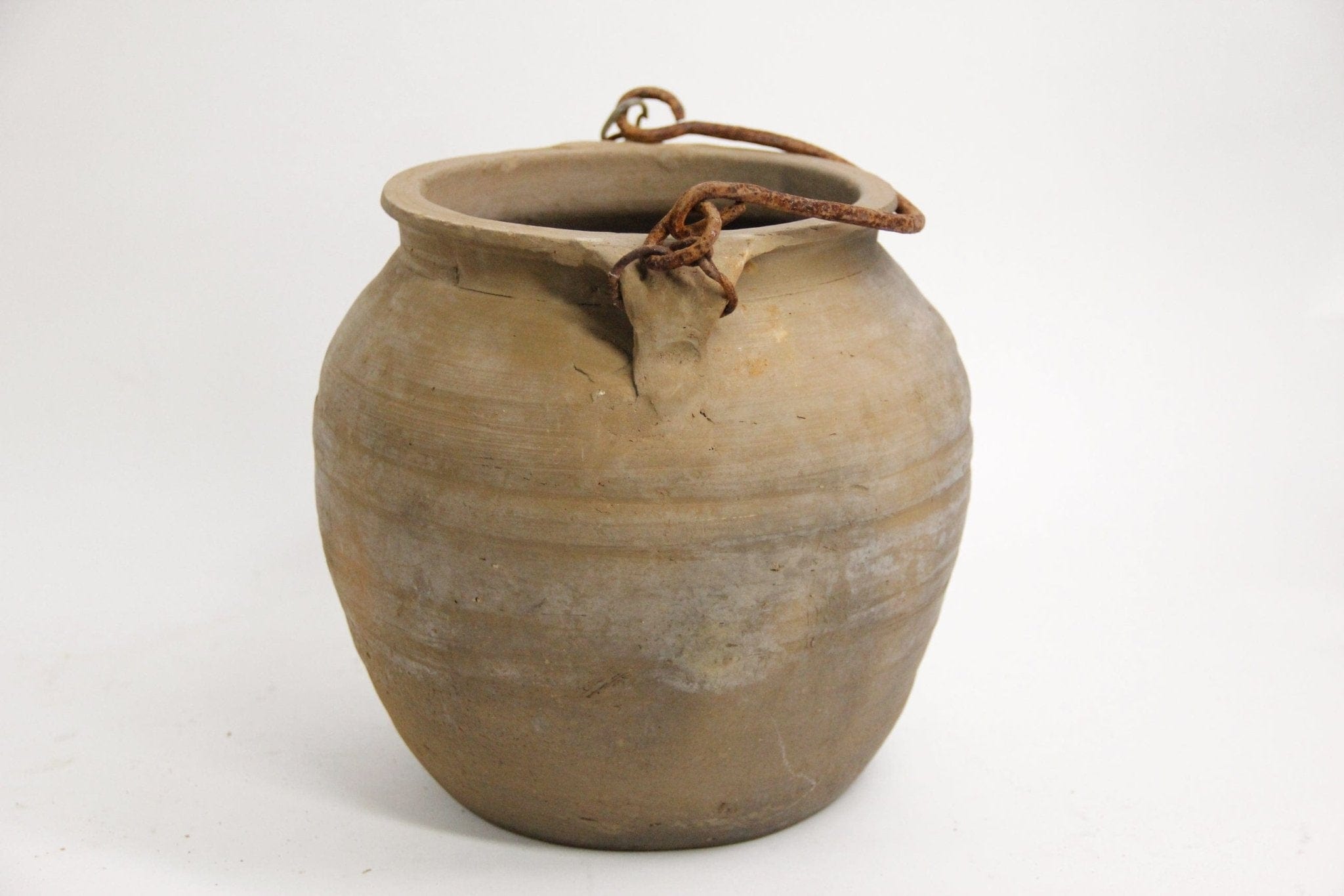 Vintage Clay Pot W/Handles | Chinese Vessel w/ Metal Handle - Debra Hall Lifestyle