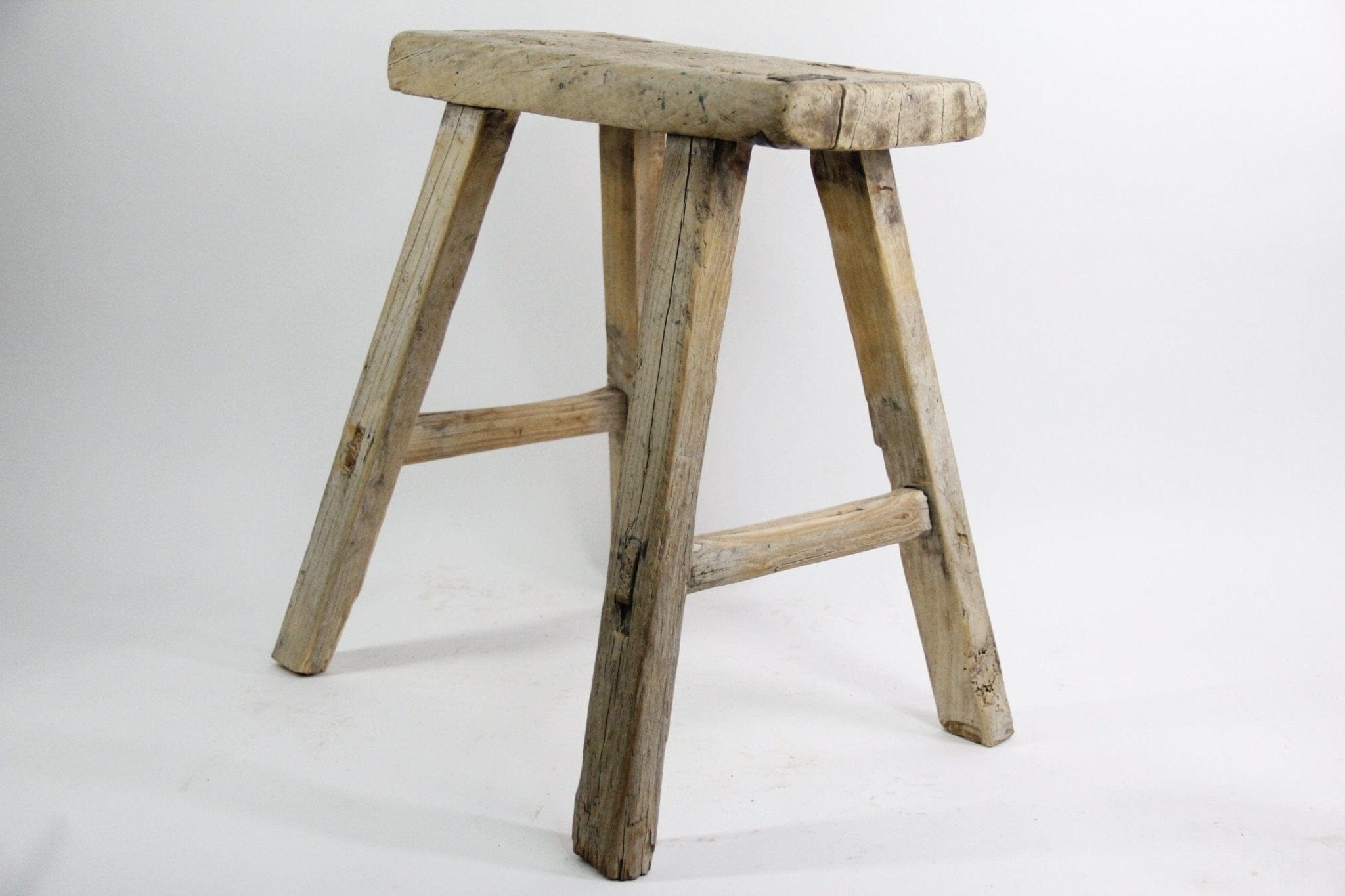 Vintage Elm Wood Stool | Bench | Side Table L - Debra Hall Lifestyle