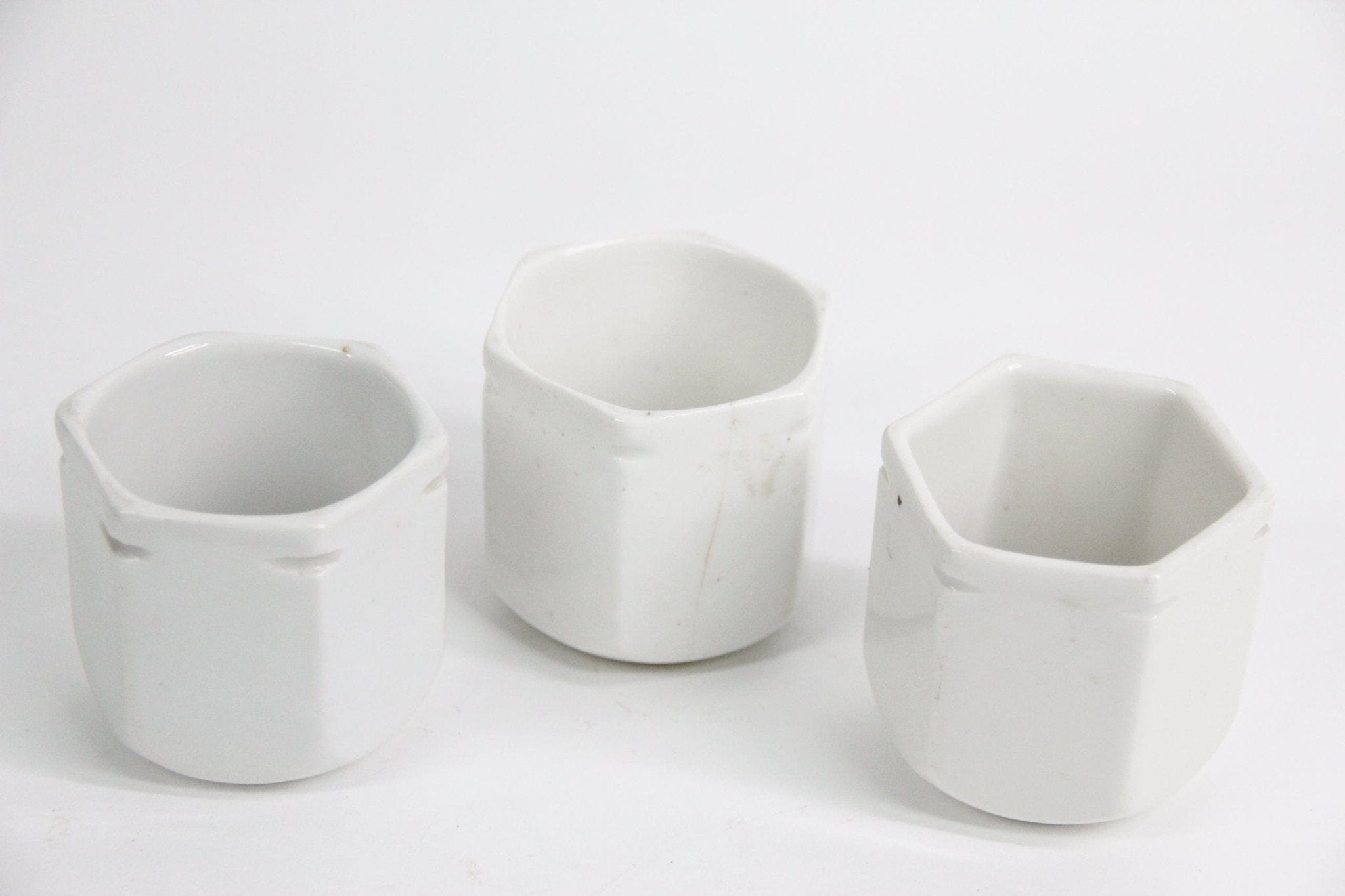 Vintage French Ironstone Yogurt Pots | 3 Pc - Debra Hall Lifestyle