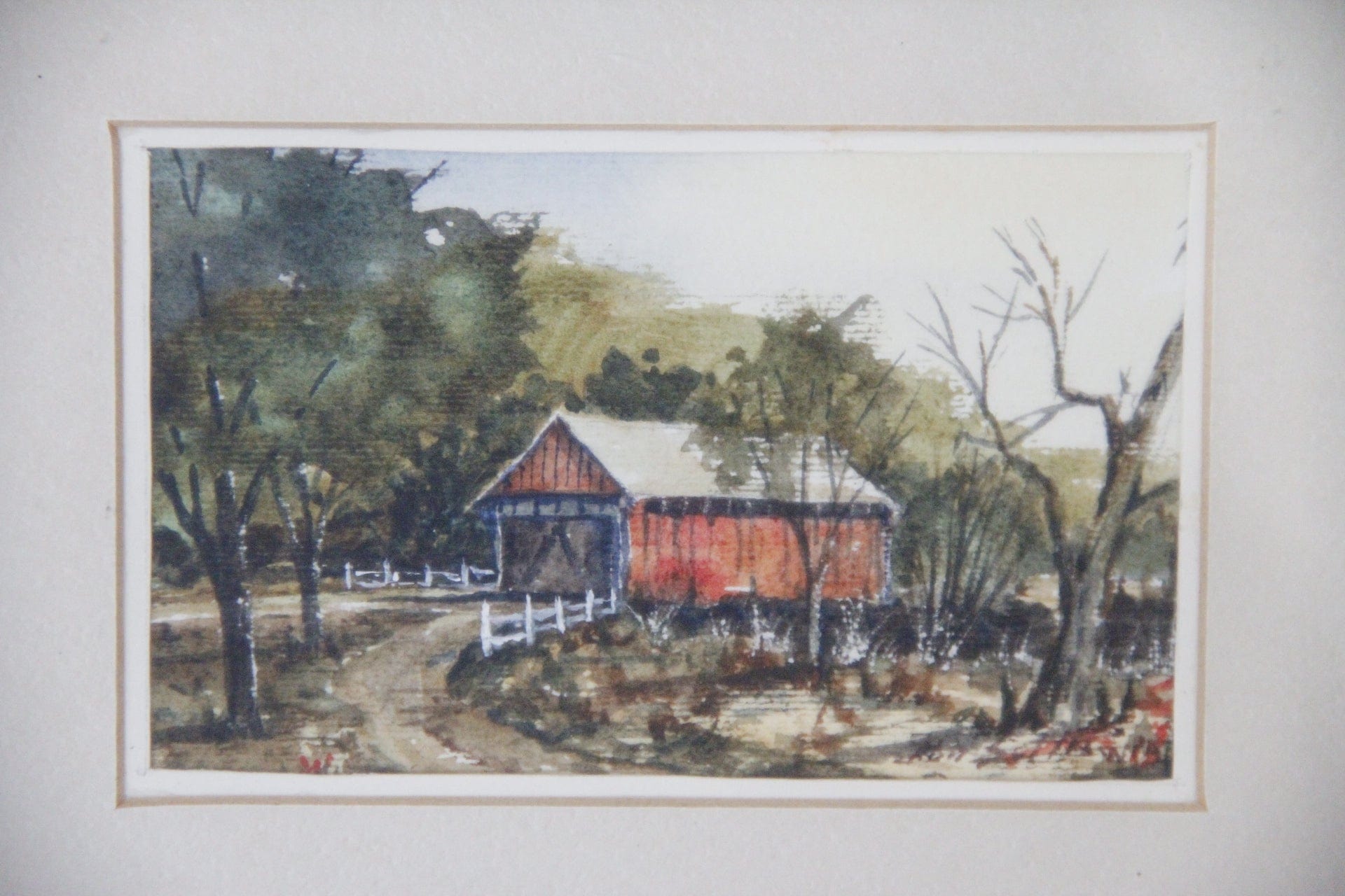 Vintage Original Watercolor Painting | Framed Ohio Bridge - Debra Hall Lifestyle